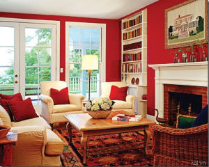 Bright Red Living Room in Painting Ideas for Living Room